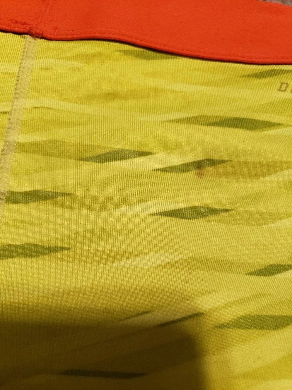 Nike Pro Lime Green Tiger Stripe Compression Shorts Orange Waistband L